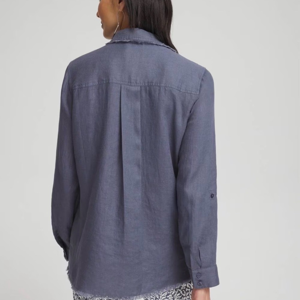 🐣Chico's Classic linen fringe gray Button Down Shirt size 4/us 20 GUC - Picture 2 of 10